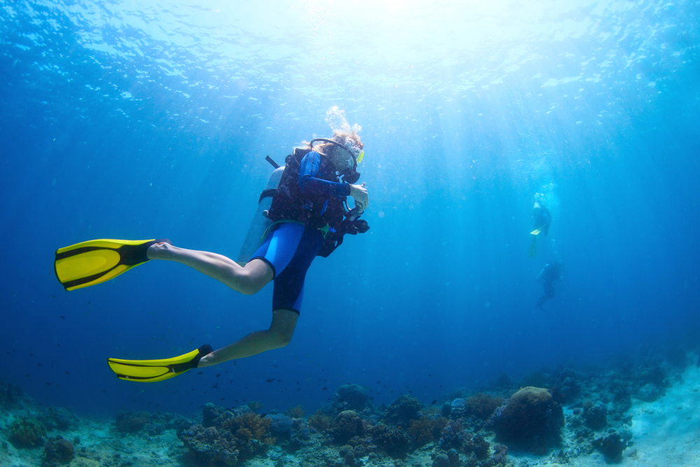 scuba diver in scuba gear underwater