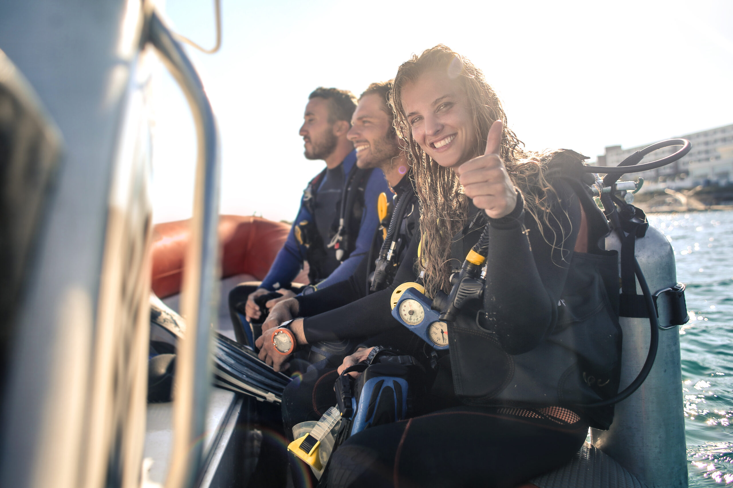 group of scuba divers before a dive